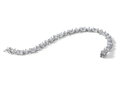 Sterling Silver Rhodium-plated Polished Fancy Princess and Emerald-cut CZ 7. Bracelet