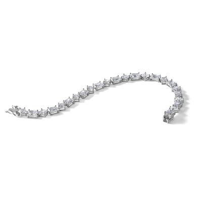 Sterling Silver Rhodium-plated Polished Fancy Princess and Emerald-cut CZ Bracelet