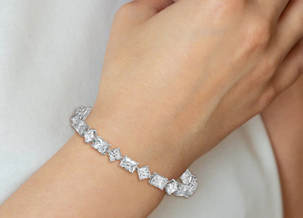 Sterling Silver Rhodium-plated Polished Fancy Princess and Emerald-cut CZ 7. Bracelet