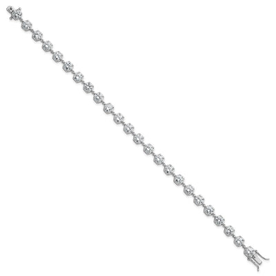 Sterling Silver Rhodium-plated Polished Round CZ in Hexagon Setting Bracelet