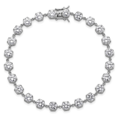 Sterling Silver Rhodium-plated Polished Round CZ in Hexagon Setting Bracelet