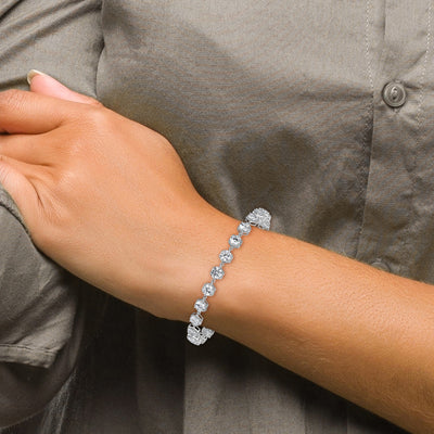 Sterling Silver Rhodium-plated Polished Round CZ in Hexagon Setting Bracelet