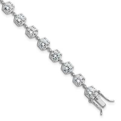 Sterling Silver Rhodium-plated Polished Round CZ in Hexagon Setting Bracelet