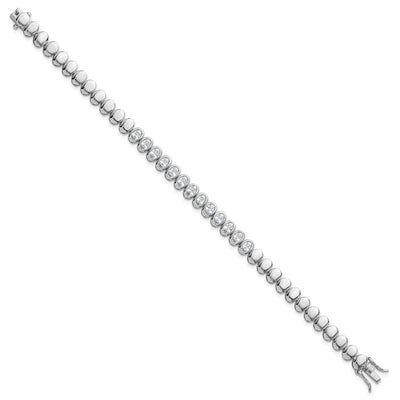 Sterling Silver Rhodium-plated Polished Oval Bezel CZ Bracelet