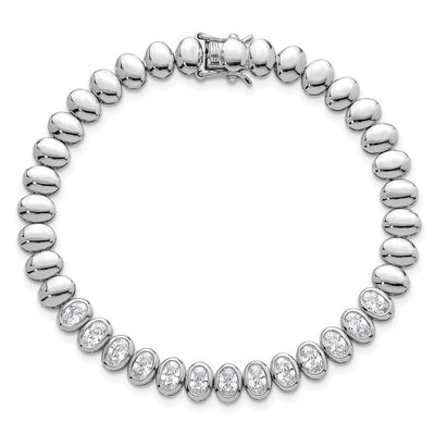Sterling Silver Rhodium-plated Polished Oval Bezel CZ Bracelet