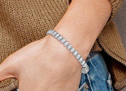 Sterling Silver Rhodium-plated Polished Oval Bezel CZ 7. Bracelet