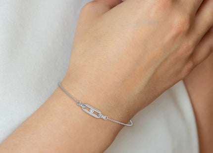Sterling Silver Rhodium-plated Polished CZ Oval Link with 0. Extender Bracelet