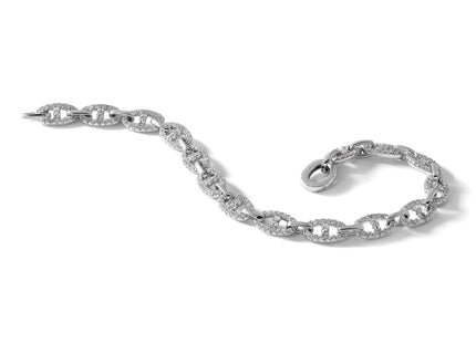 Sterling Silver Rhodium-plated Polished CZ Anchor/Mariner Link 7. Bracelet