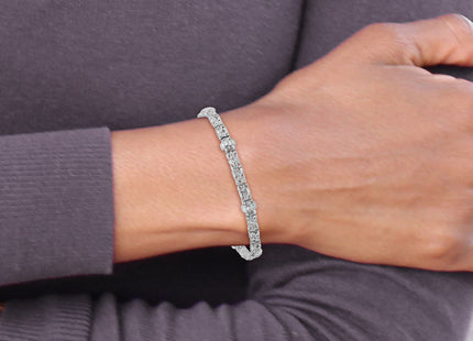 Sterling Silver Rhodium-plated Polished CZ and Byzantine Link 7. Bracelet