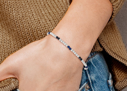 Sterling Silver Polished Blue Agate and Spinel Beaded 7. Bracelet