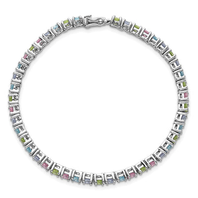 Sterling Silver Rhodium-plated Polished Pastel Green, Pink, Blue and Purple CZ Bracelet