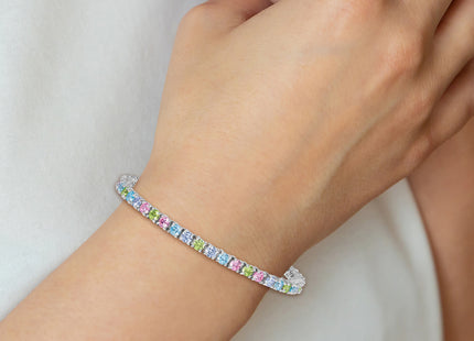 Sterling Silver Rhodium-plated Polished Pastel Green, Pink, Blue and Purple CZ 7. Bracelet