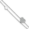 Sterling Silver Rhodium-plated Polished Two-Strand CZ Hearts Plus Extension Anklet