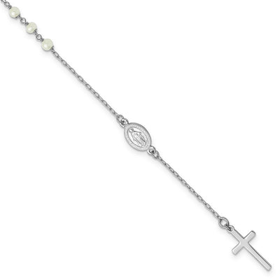 Sterling silver pearl miraculous medal anklet