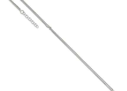Sterling Silver Polished Beaded Double Strand with Extension Anklet