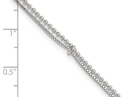 Sterling Silver Polished Beaded Double Strand with Extension Anklet