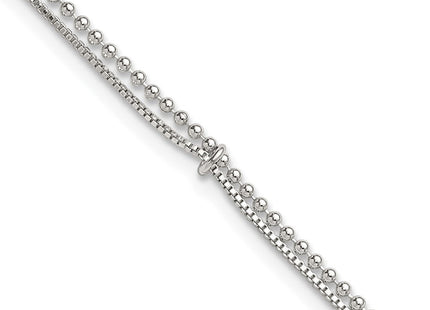 Sterling Silver Polished Beaded Double Strand with Extension Anklet