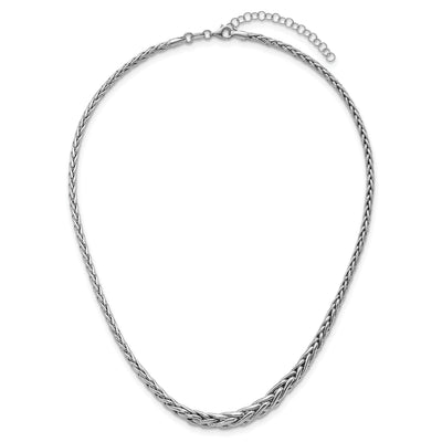 Sterling Silver Rhodium-plated Fancy Braided Link with Extender Necklace