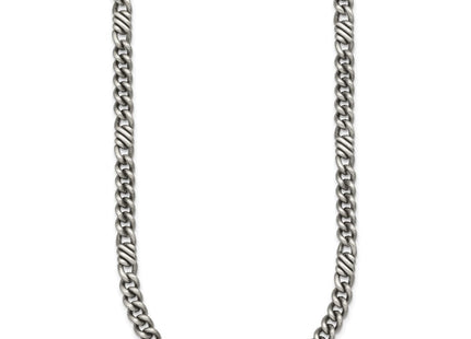 Sterling Silver Black Ruthenium-plated Brushed Fancy Curb Chain Mens Necklace (Style QG6917-22)