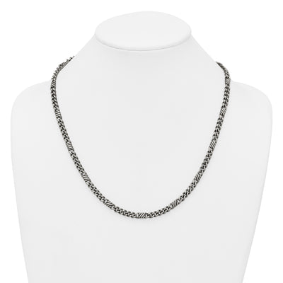 Sterling Silver Black Ruthenium-plated Brushed and Textured Fancy Flat Curb Chain Mens Necklace