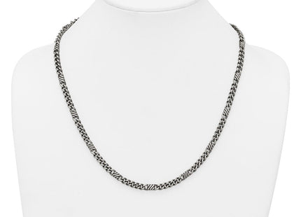 Sterling Silver Black Ruthenium-plated Brushed Fancy Curb Chain Mens Necklace (Style QG6917-22)