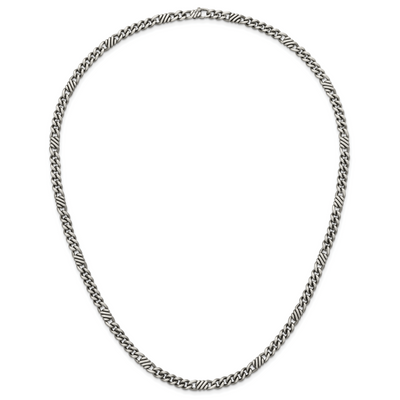 Sterling Silver Black Ruthenium-plated Brushed and Textured Fancy Flat Curb Chain Mens Necklace