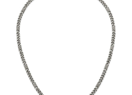 Sterling Silver Black Ruthenium-plated Brushed Fancy Curb Chain Mens Necklace (Style QG6917-22)