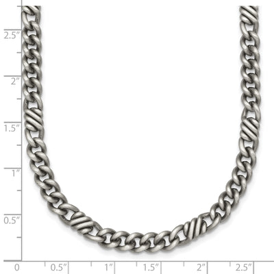 Sterling Silver Black Ruthenium-plated Brushed and Textured Fancy Flat Curb Chain Mens Necklace