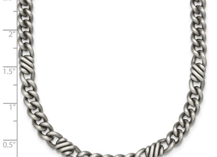 Sterling Silver Black Ruthenium-plated Brushed Fancy Curb Chain Mens Necklace (Style QG6917-22)