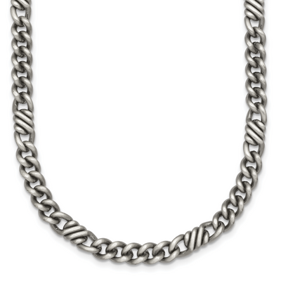 Sterling Silver Black Ruthenium-plated Brushed and Textured Fancy Flat Curb Chain Mens Necklace
