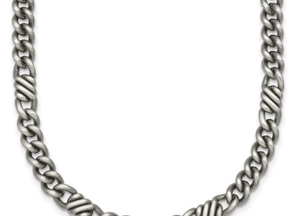 Sterling Silver Black Ruthenium-plated Brushed Fancy Curb Chain Mens Necklace (Style QG6917-22)