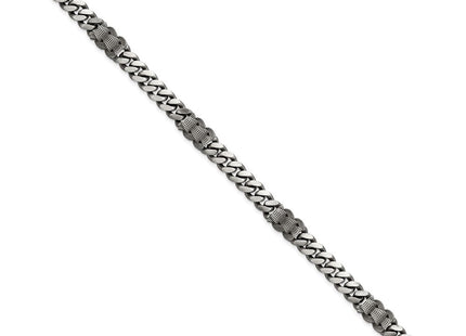 Sterling Silver Black Ruthenium-plated Brushed and Textured Fancy Flat Curb Chain Mens 8. Necklace