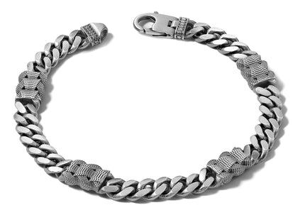 Sterling Silver Black Ruthenium-plated Brushed and Textured Fancy Flat Curb Chain Mens 8. Bracelet