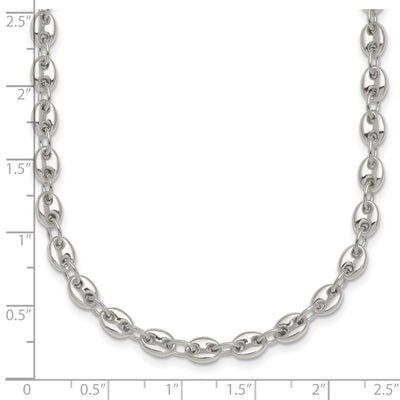 Sterling Silver Polished Puffed Mariner/Anchor Link Necklace