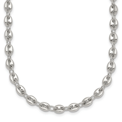 Sterling Silver Polished Puffed Mariner/Anchor Link Necklace