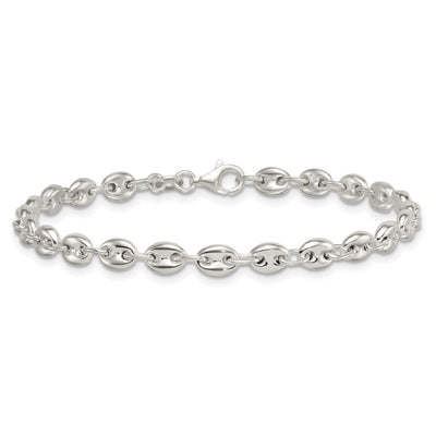 Sterling Silver Polished Puffed Mariner/Anchor Link Bracelet
