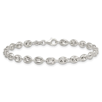Sterling Silver Polished Puffed Mariner/Anchor Link Necklace