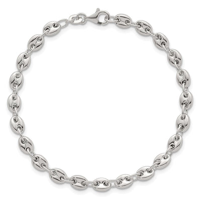 Sterling Silver Polished Puffed Mariner/Anchor Link Necklace