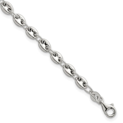 Sterling Silver Polished Puffed Mariner/Anchor Link Necklace