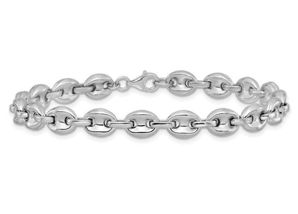 Sterling Silver Rhodium-plated Polished Puffed Mariner Link
