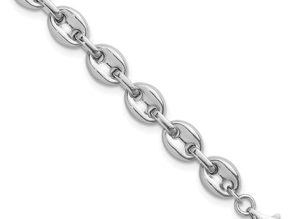 Sterling Silver Rhodium-plated Polished Puffed Mariner Link