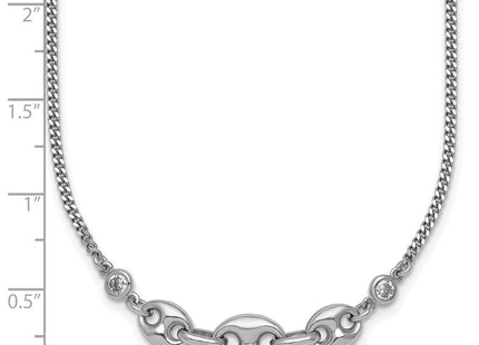 Sterling Silver Rhodium-plated Puffed Mariner Center with Side CZs with Extender Necklace (Style QG6921-16)