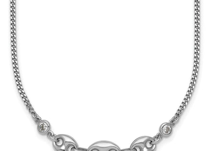 Sterling Silver Rhodium-plated Puffed Mariner Center with Side CZs with Extender Necklace (Style QG6921-16)