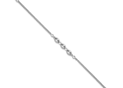 Sterling Silver Rhodium-plated Puffed Mariner Center with Side CZs with Extender Necklace