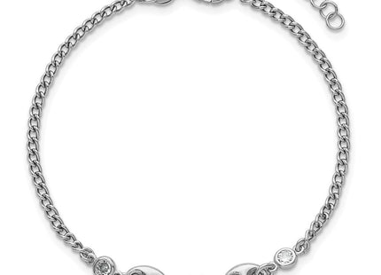 Sterling Silver Rhodium-plated Puffed Mariner Center with Side CZs with Extender Necklace