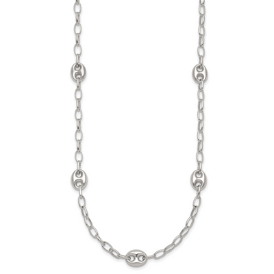 Sterling Silver Puffed Anchor/Mariner Link and Chain Necklace