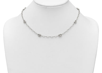 Sterling Silver Puffed Anchor/Mariner Link and Chain 7-Station with 1. Extension Necklace (Style QG6922-17)