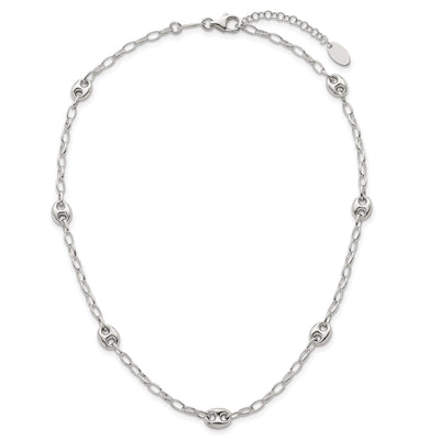 Sterling Silver Puffed Anchor/Mariner Link and Chain Necklace
