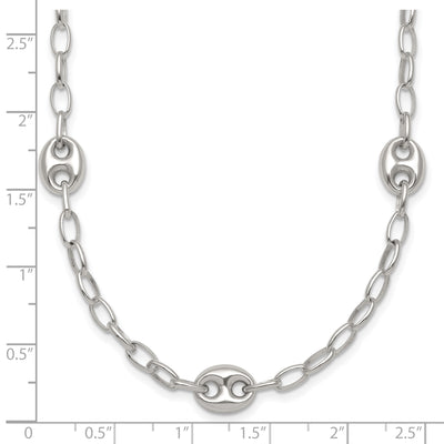 Sterling Silver Puffed Anchor/Mariner Link and Chain Necklace