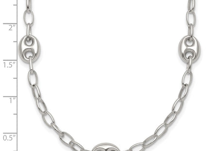 Sterling Silver Puffed Anchor/Mariner Link and Chain 7-Station with 1. Extension Necklace (Style QG6922-17)